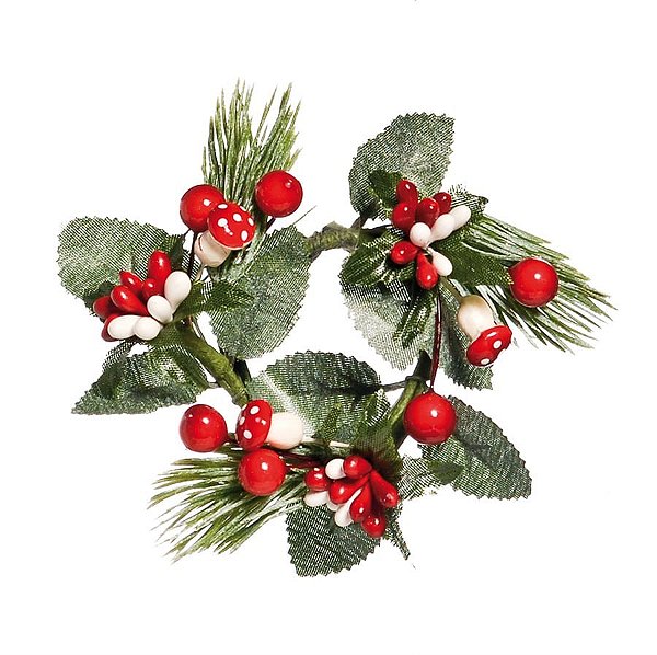 Mini Guirlanda de Natal Folhas / Cogumelo Verde Bandeira e Vermelho (Magic Forest) - 1 Un