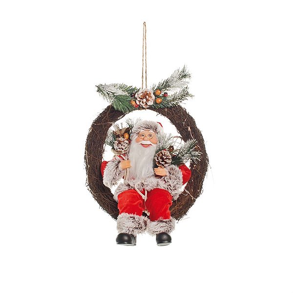 Boneco de Papai Noel Sentado na Guirlanda Vermelho de 50cm