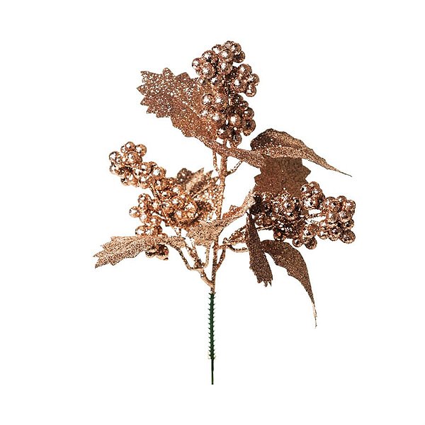 Pick com Folhas e Frutas Rosê Gold (Galhos Curtos) - 1 Un