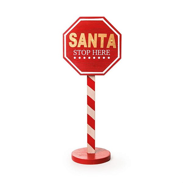 Placa Decorativa Santa Stop Here Vermelho