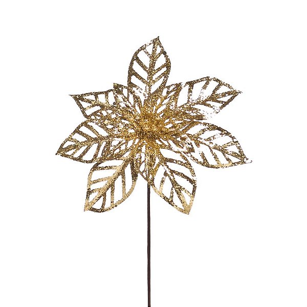 Poinsettia 14 Pétalas Vazadas Ouro 20cm - 1 Un
