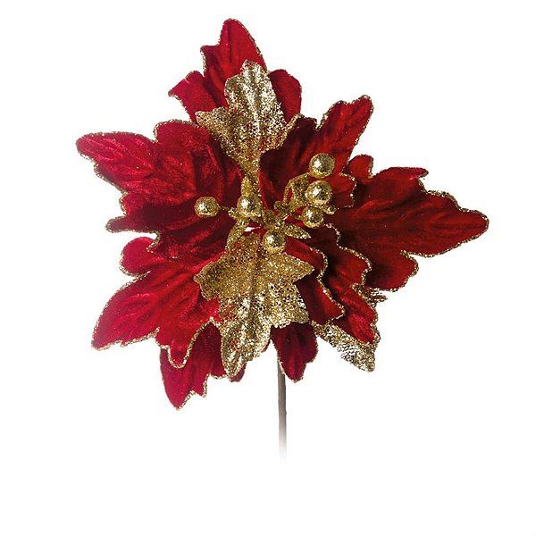 Poinsettia Folhas Mistas Vermelho e Ouro (Flores Cabo Médio) - 1 Un