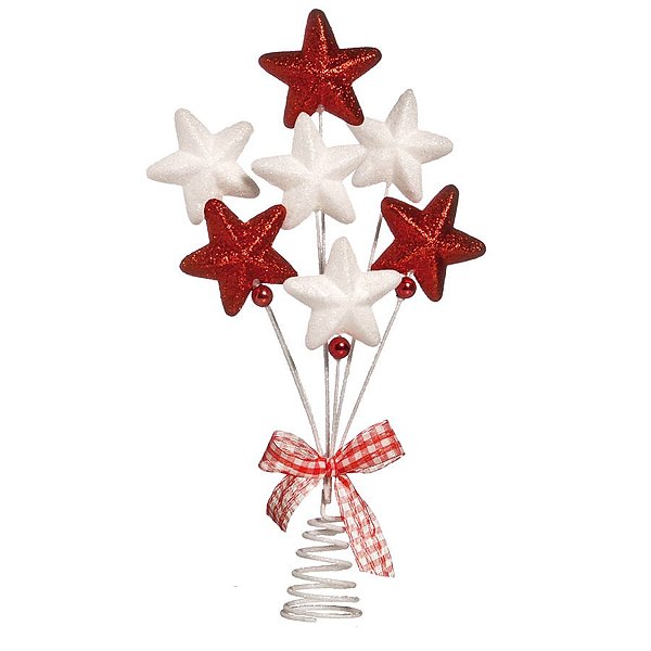 Ponteira de Estrelas e Laço Vermelho e Branco