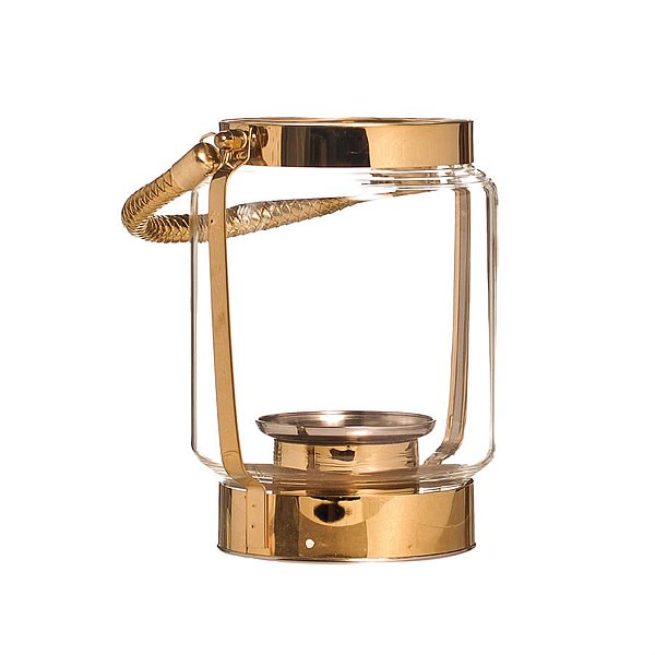 Porta Vela em Vidro com Alça e Detalhes em Metal Tamanho P