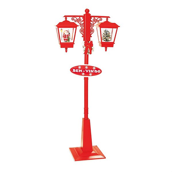 Poste Duplo Noel e Árvore de Natal Bivolt Vermelho (Postes Coloniais)