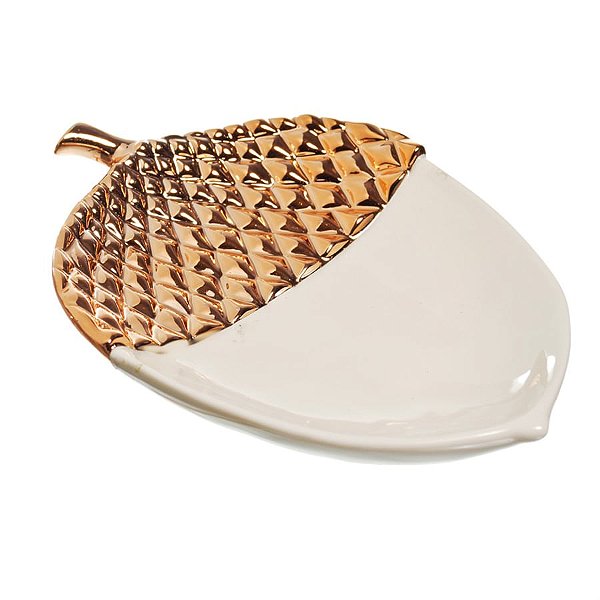 Prato de Natal Decorativo Noz Rosê Gold e Branco 20cm