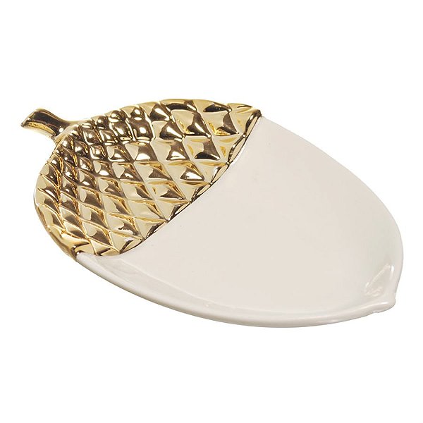 Prato de Natal Decorativo Noz Ouro e Branco 15cm - 2 Un
