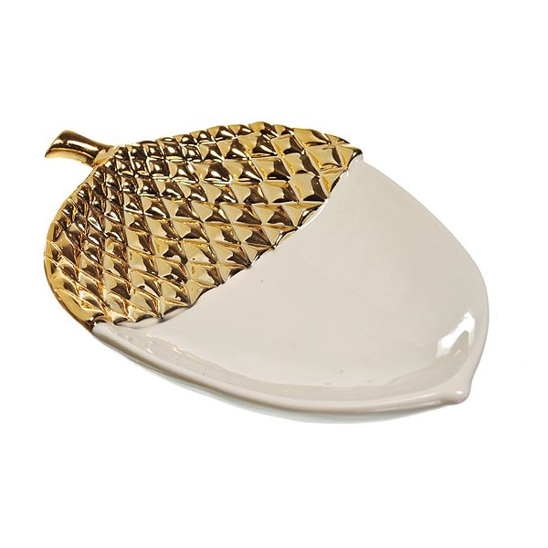 Prato de Natal Decorativo Noz Ouro e Branco 20cm (Glam)