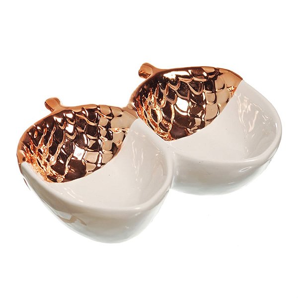 Prato de Natal Duplo Decorativo Noz Rosê Gold e Branco (Glam) - 2 Un