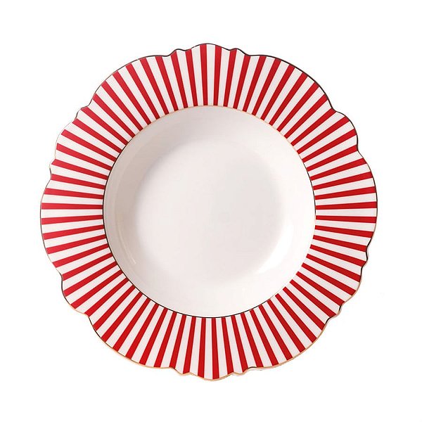 Prato Fundo com Listras Vermelho e Branca