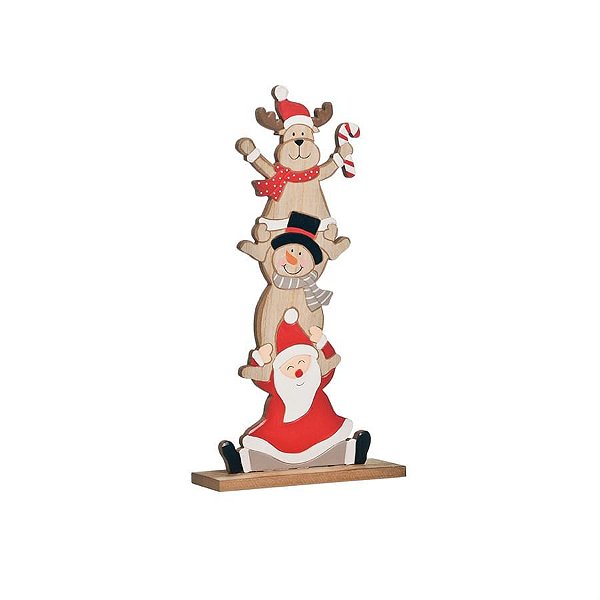 Rena de Natal Boneco Noel em Madeira Vermelho e Bege 35cm
