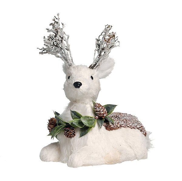 Rena de Natal Decorativa Deitada Branco Tamanho P 25cm