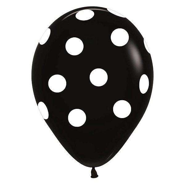 Balão Látex Impressão 360 Fashiono com Bolinhas Branco 12" / 30cm - 12 Un