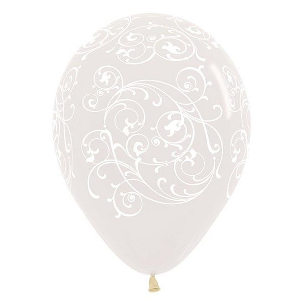 Balão Látex Impressão 360 Cristal Filigree Transparente 12" / 30cm - 12 Un