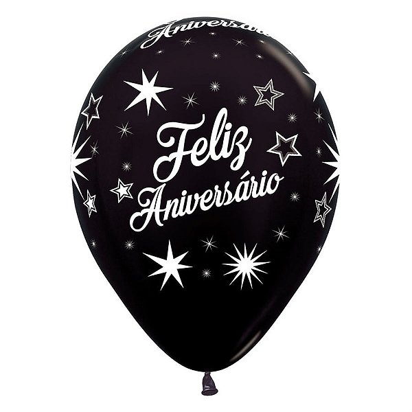 Balão Látex Impressão 360 Metal Feliz Aniversário Deluxe Sortido 12" / 30cm - 12 Un