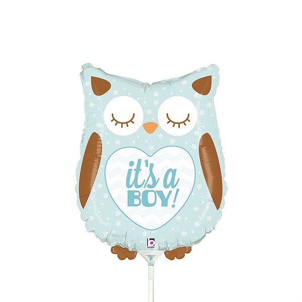 Balão Metalizado Mini Bebe Coruja Azul 14'' / 35cm