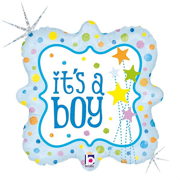 Balão Metalizado Holográfico Its A Boy Estrelas Azul 18" / 45cm
