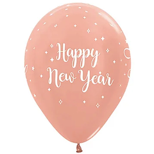 Balão Látex Impressão 2 Lados Metalizado Happy New Year Rosa Gd 12" / 30cm - 50 Un
