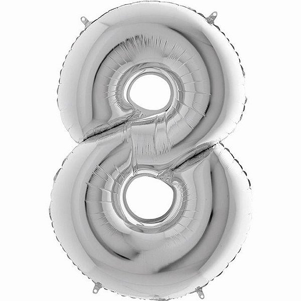 Balão Metalizado Número 8 Prata 14'' / 35cm