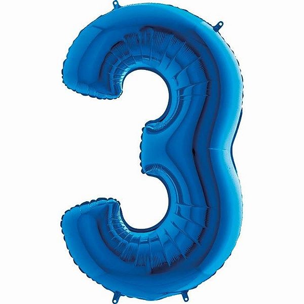 Balão Metalizado Número 3 Azul 40'' / 101cm