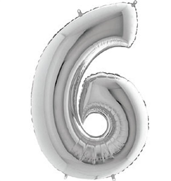 Balão Metalizado Número 6 Prata 40'' / 101cm