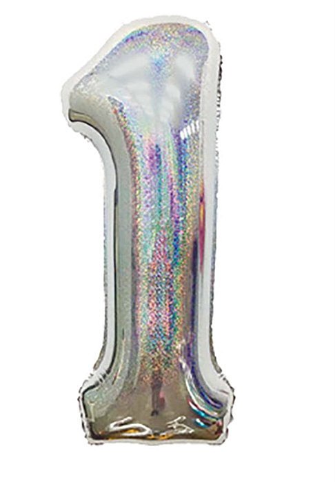 Balão Metalizado Número 1 Holográfico Glitter Prata 40'' / 101cm