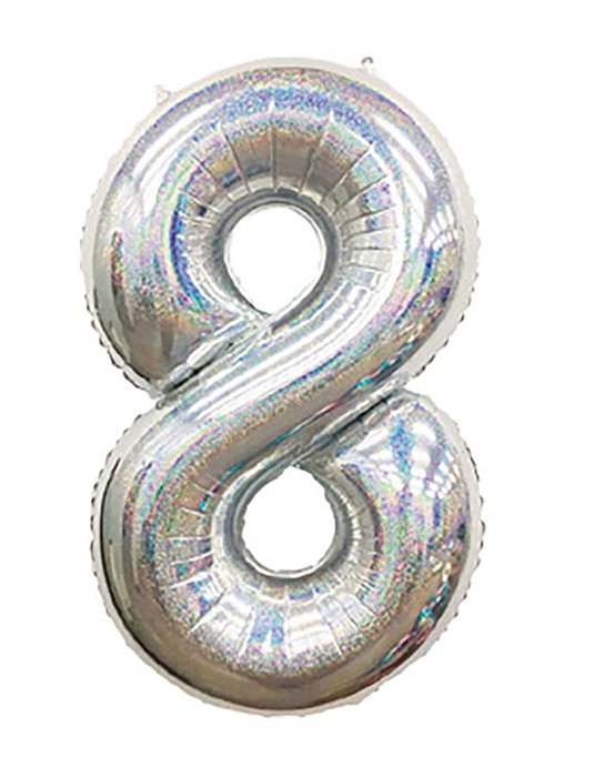 Balão Metalizado Número 8 Holográfico Glitter Prata 40'' / 101cm