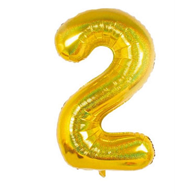 Balão Metalizado Número 2 Holográfico Glitter Ouro 40'' / 101cm