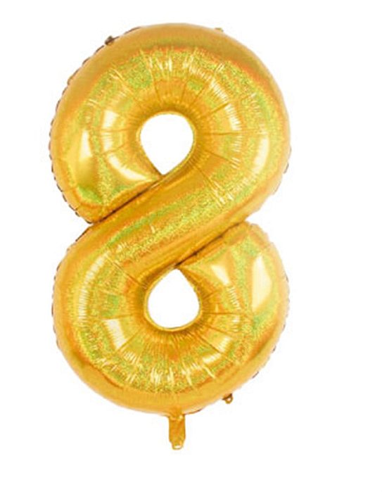 Balão Metalizado Número 8 Holográfico Glitter Ouro 40'' / 101cm