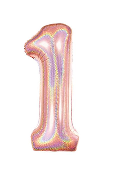 Balão Metalizado Número 1 Holográfico Glt Rose Gold 40'' / 101cm