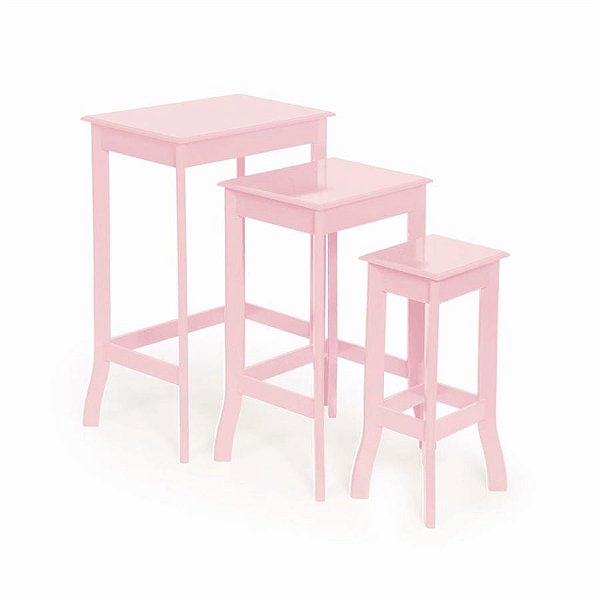 Conjunto de Mesas Quadradas Rosa - 3 Peças