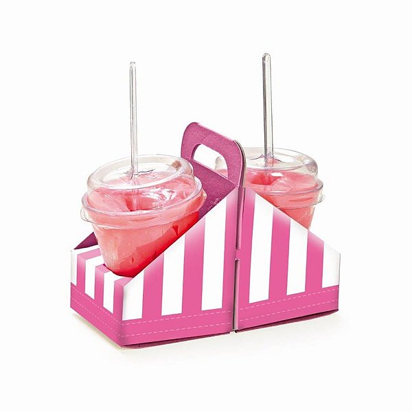 Suporte Copinho para Doces Listras Pink Prata - 8 Un
