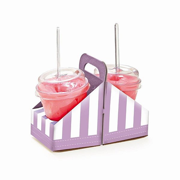 Suporte Copinho para Doces Listras Lilás Prata - 8 Un