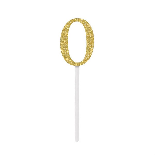 Topo de Bolo Espeto Número 0 Dourado