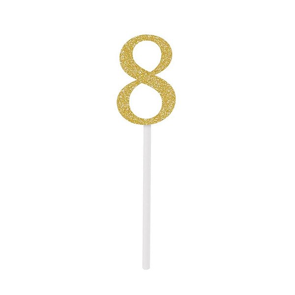 Topo de Bolo Espeto Número 8 Dourado