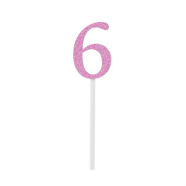 Topo de Bolo Espeto Número 6 Rosa