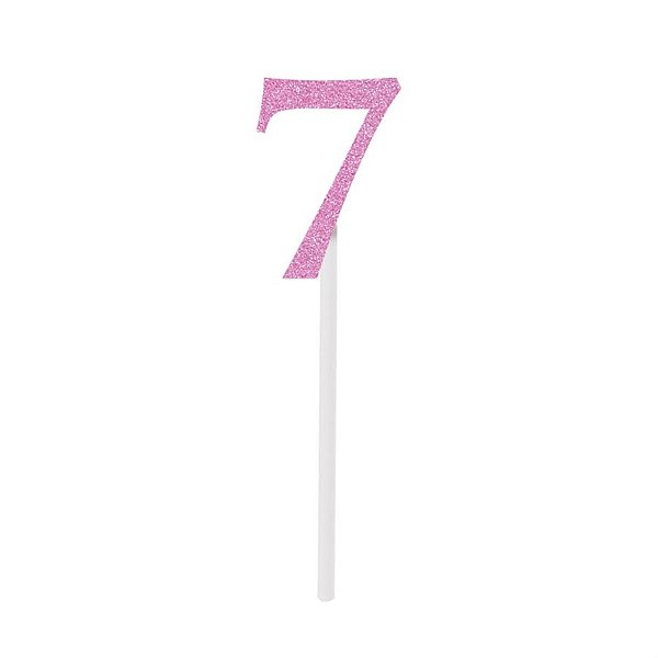 Topo de Bolo Espeto Número 7 Rosa