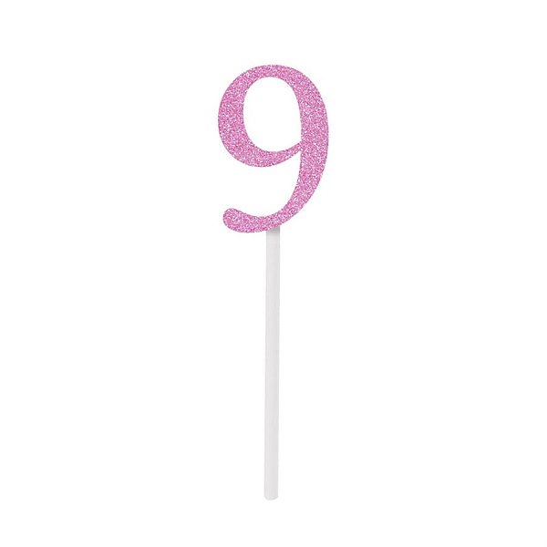 Topo de Bolo Espeto Número 9 Rosa