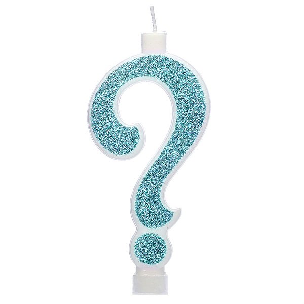Vela Grande Interrogação Puro Glitter Azul