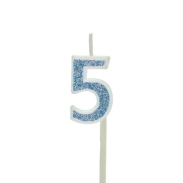 Vela Mini n° 5 Puro Glitter Azul