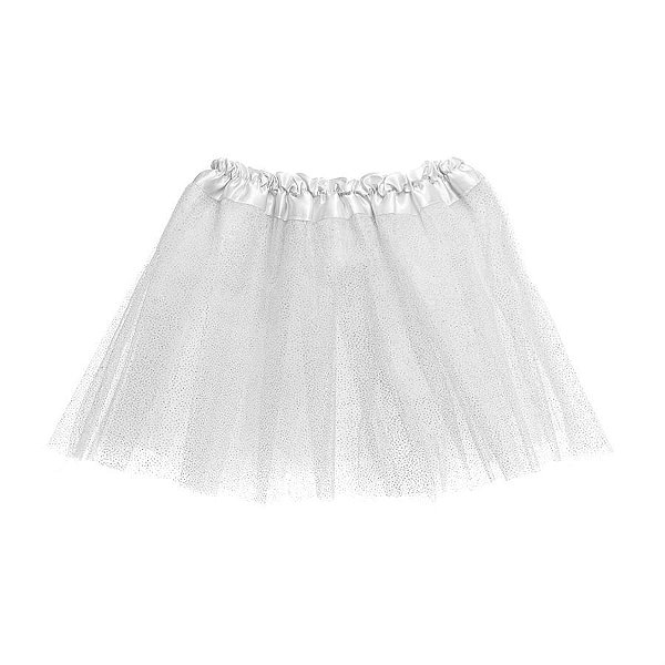 Saia de Tule Branco com Glitter Infantil