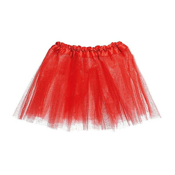 Saia de Tule Vermelho com Glitter Infantil