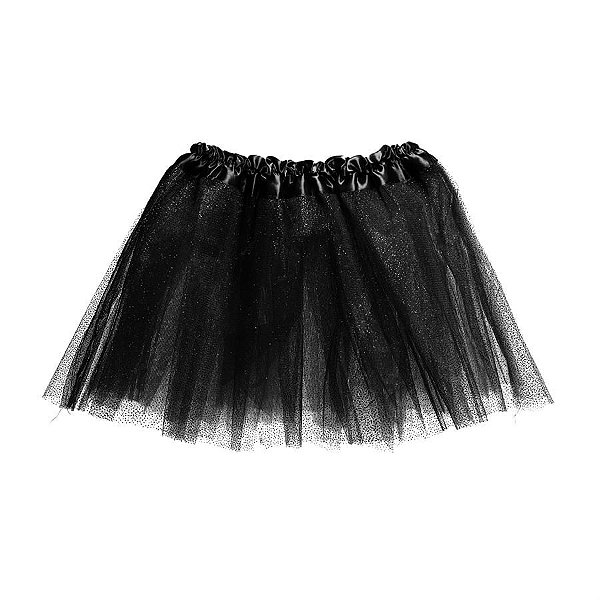 Saia de Tule Preto com Glitter Infantil