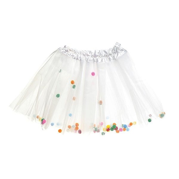 Saia de Tule Branco com Bolinhas Infantil