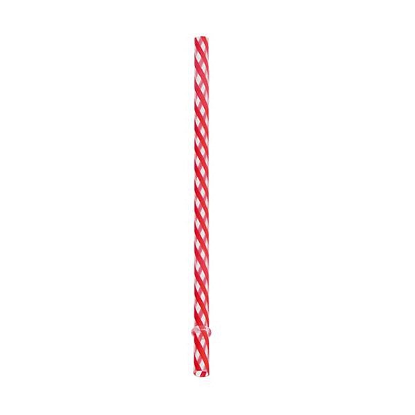 Canudo de Plástico Listras Vermelho Transparente 19 cm - Pacote com 10 Unidades