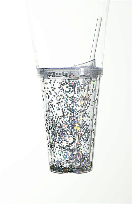 Copo Gift Brilhar Glitter Prata 10x17