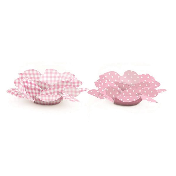 Forminhas para Doces Flores Poá xadrez Rosa - 40 Un