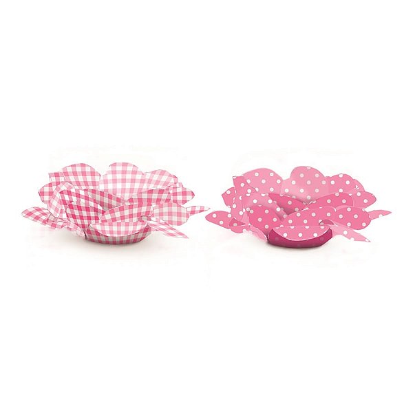 Forminhas para Doces Flores Poá xadrez Pink - 40 Un