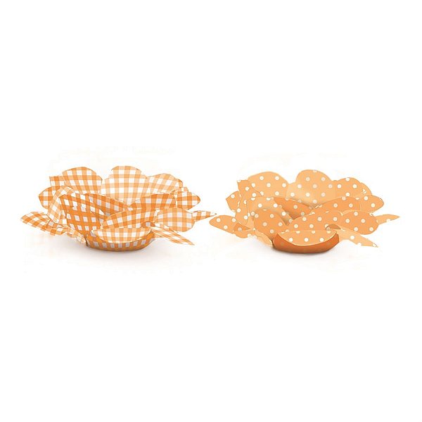 Forminhas para Doces Flores Poá xadrez Laranja - 40 Un