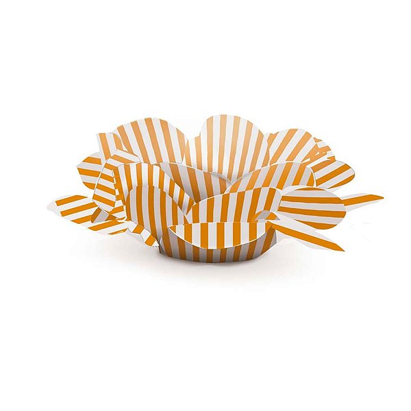 Forminhas para Doces Flores Listras Branco e Laranja - 40 Un